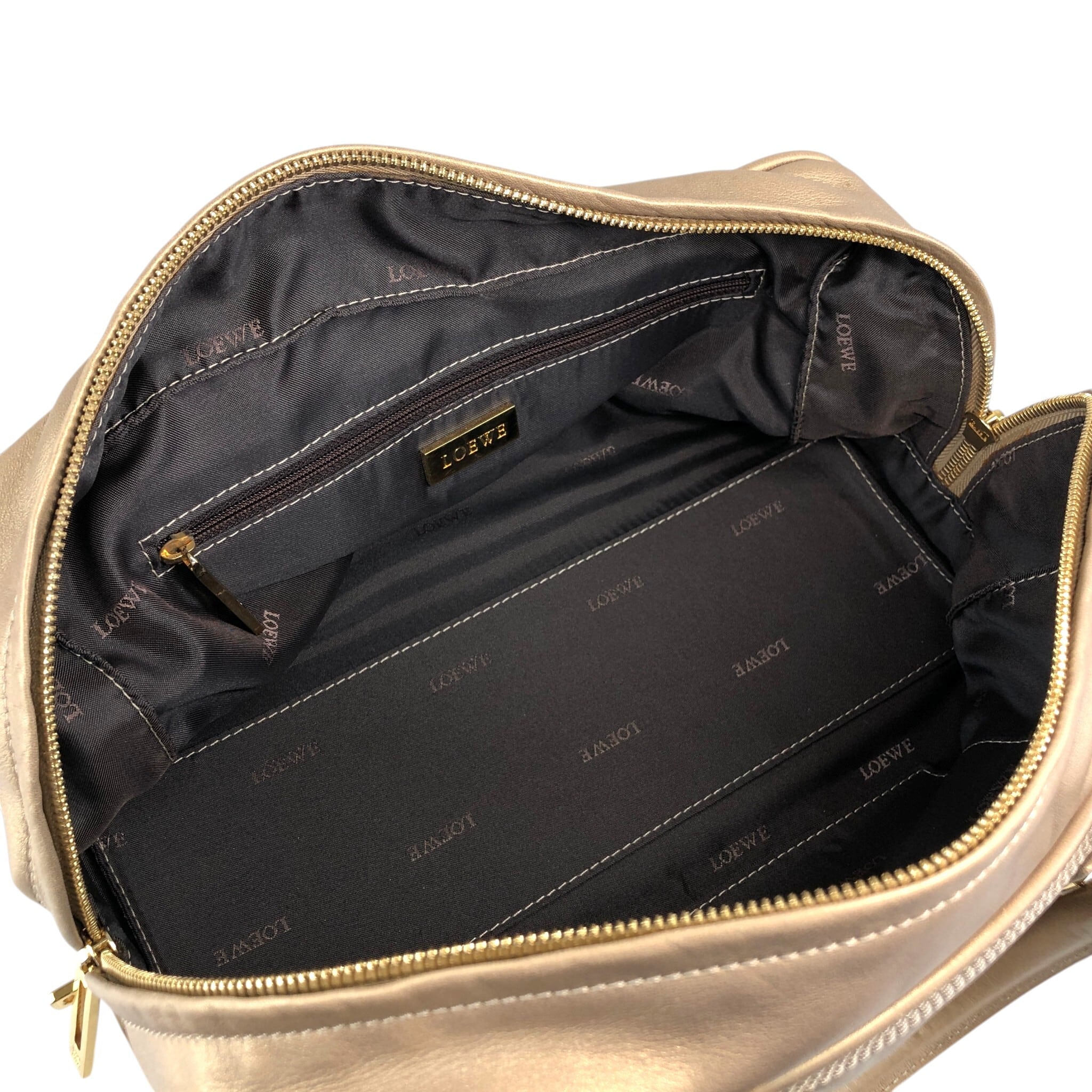 【LOEWE】ミニボストンバッグ　アナグラム　レザー　ブラウン　ゴールド金具 LOEWE】ミニボストンバッグ アナグラム レザー ブラウン ゴールド金具