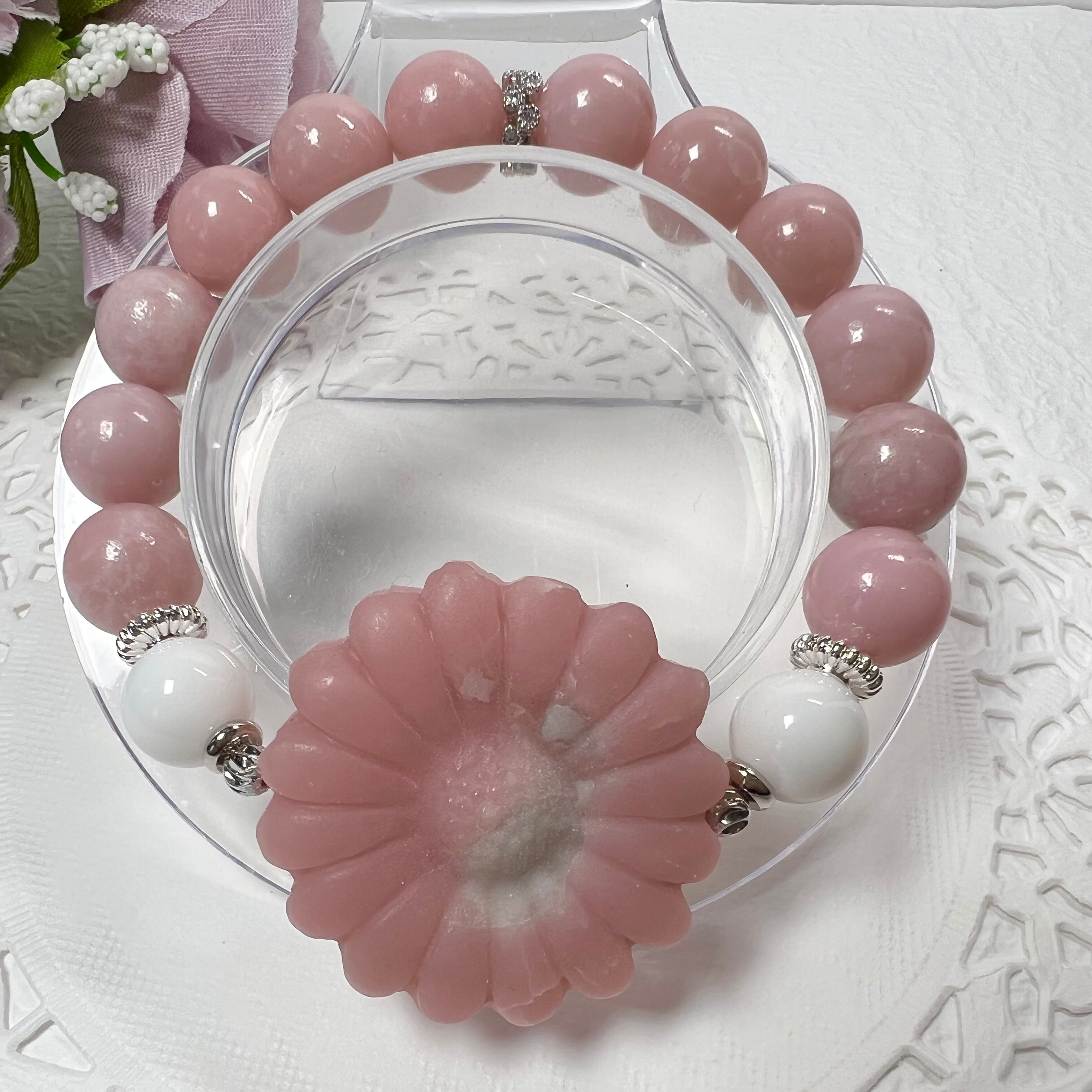 【ピンクオパールお花ブレスレット︎✿】♥送料無料♥天然石 パワーストーン