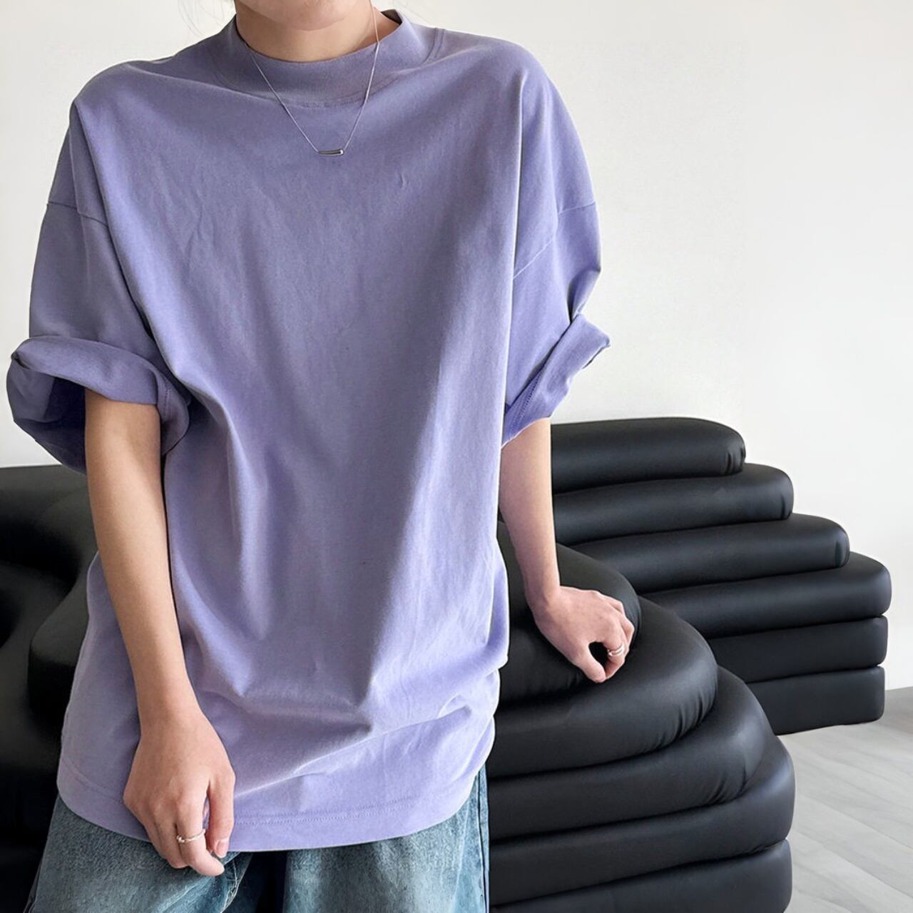 モックネックオーバーサイズ ドロップショルダーTシャツ A02109