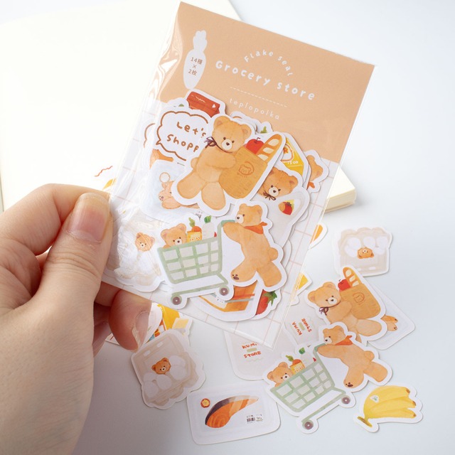 くまのおかいものフレークシール