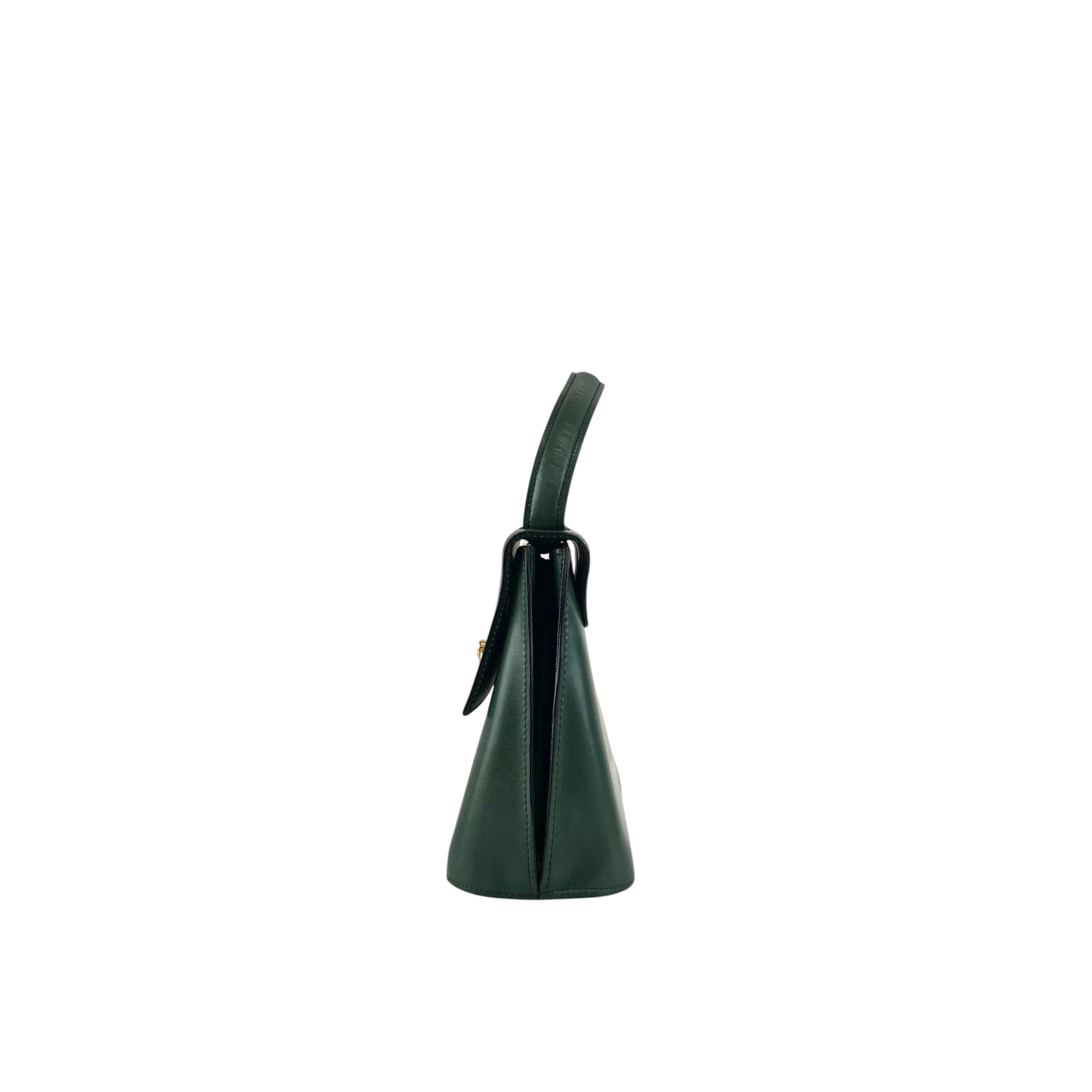 CELINE セリーヌ ハンドバッグ ダークグリーン ガンチーニ レザー