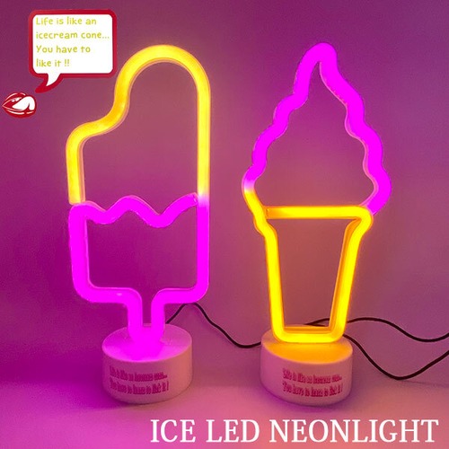 ICE LED NEON LIGHT アイスLEDネオンライト 全2種類 レトロ 80’ｓ ネオンサイン オブジェ 乾電池 USB インストゥルメンタル