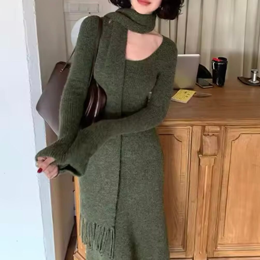 muffler knit long dress