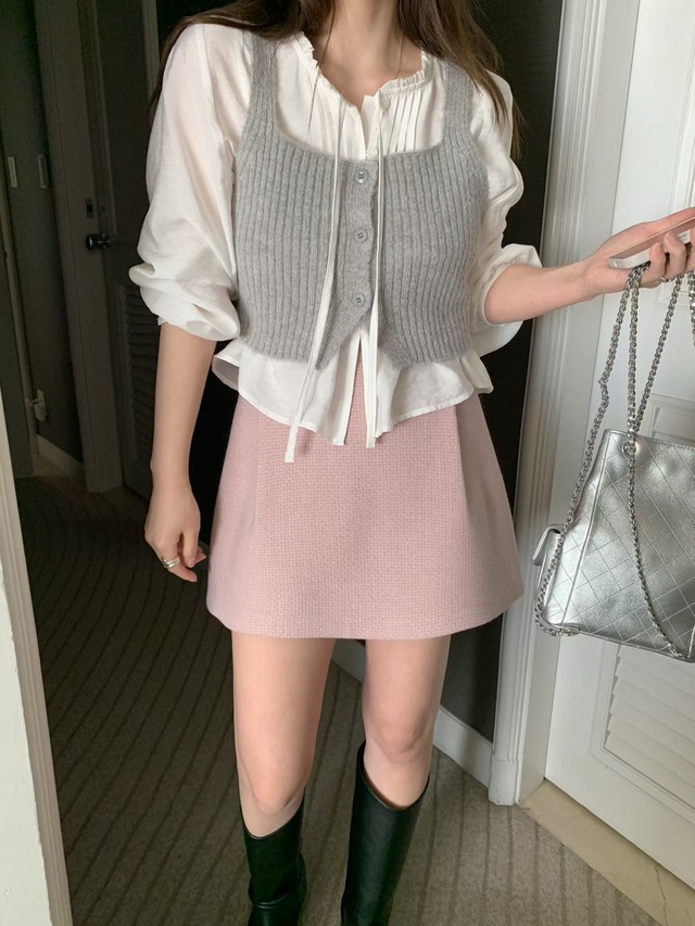 (予約) mellounge  / Wrinkled tweed skirt 2color