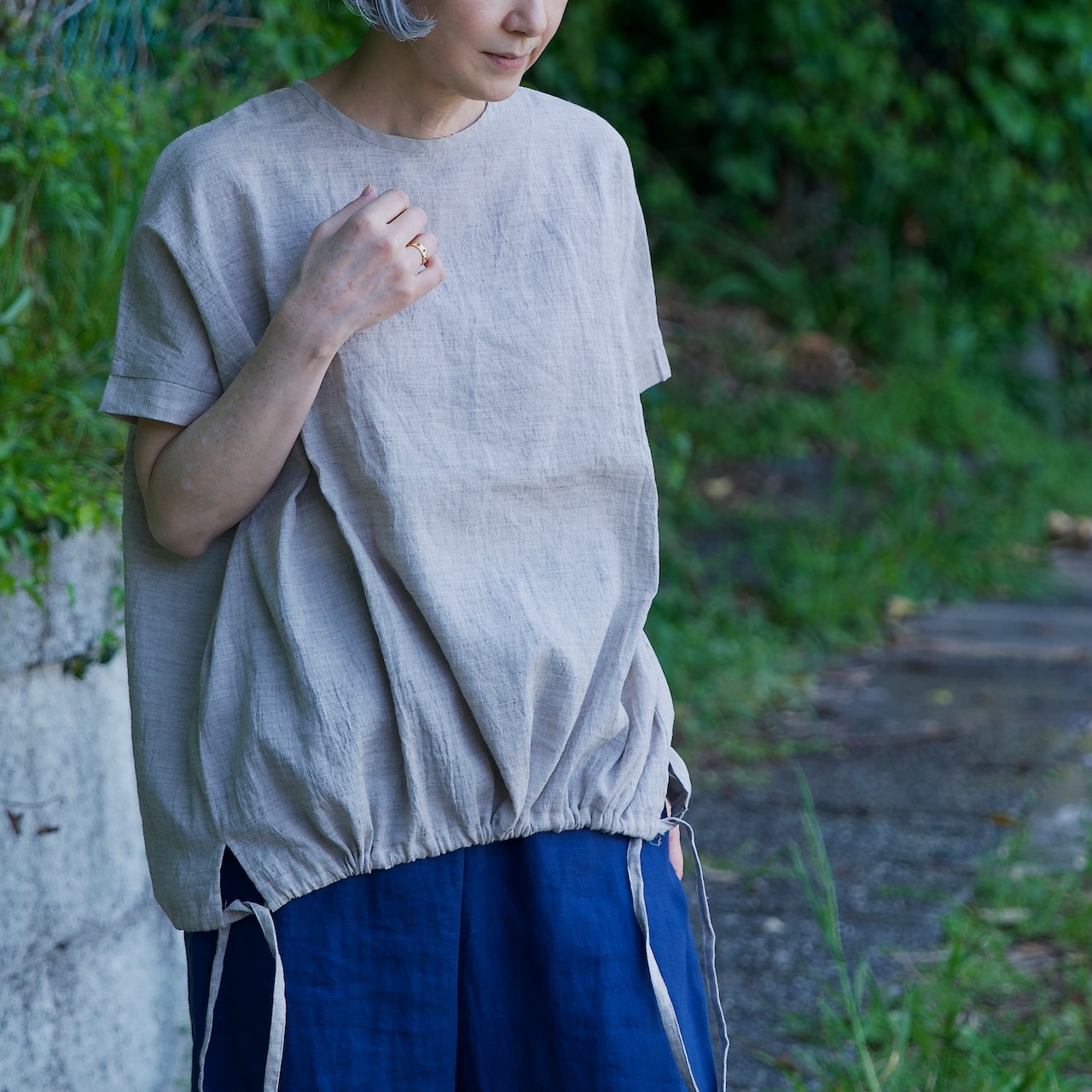 Ilma Blouse:イルマブラウス <kinari/gray> Linen × Cotton × Yak Wool