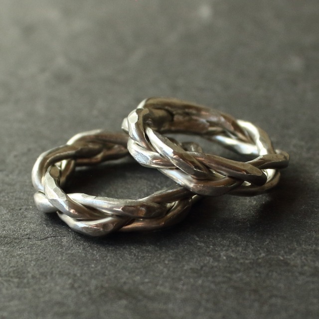 ◆錫 (スズ) × silver リング【Braid Hammered Tin Ring】