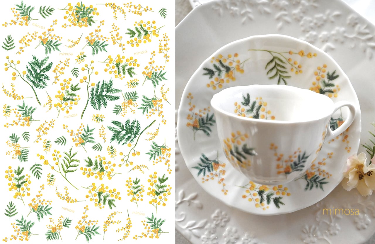 水彩mimosa ミモザ A4サイズ (ポーセリンアート用転写紙)