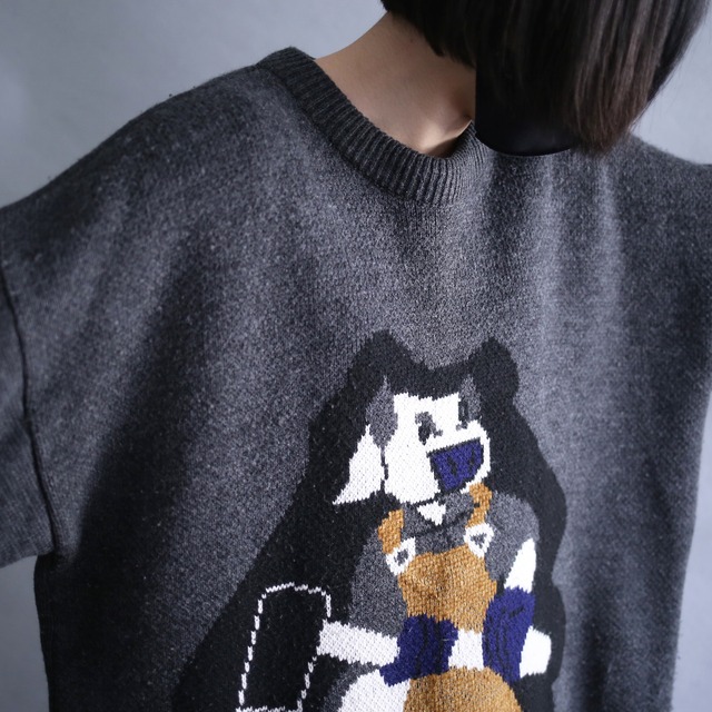 good character motif design XXXL super over silhouette knit sweater