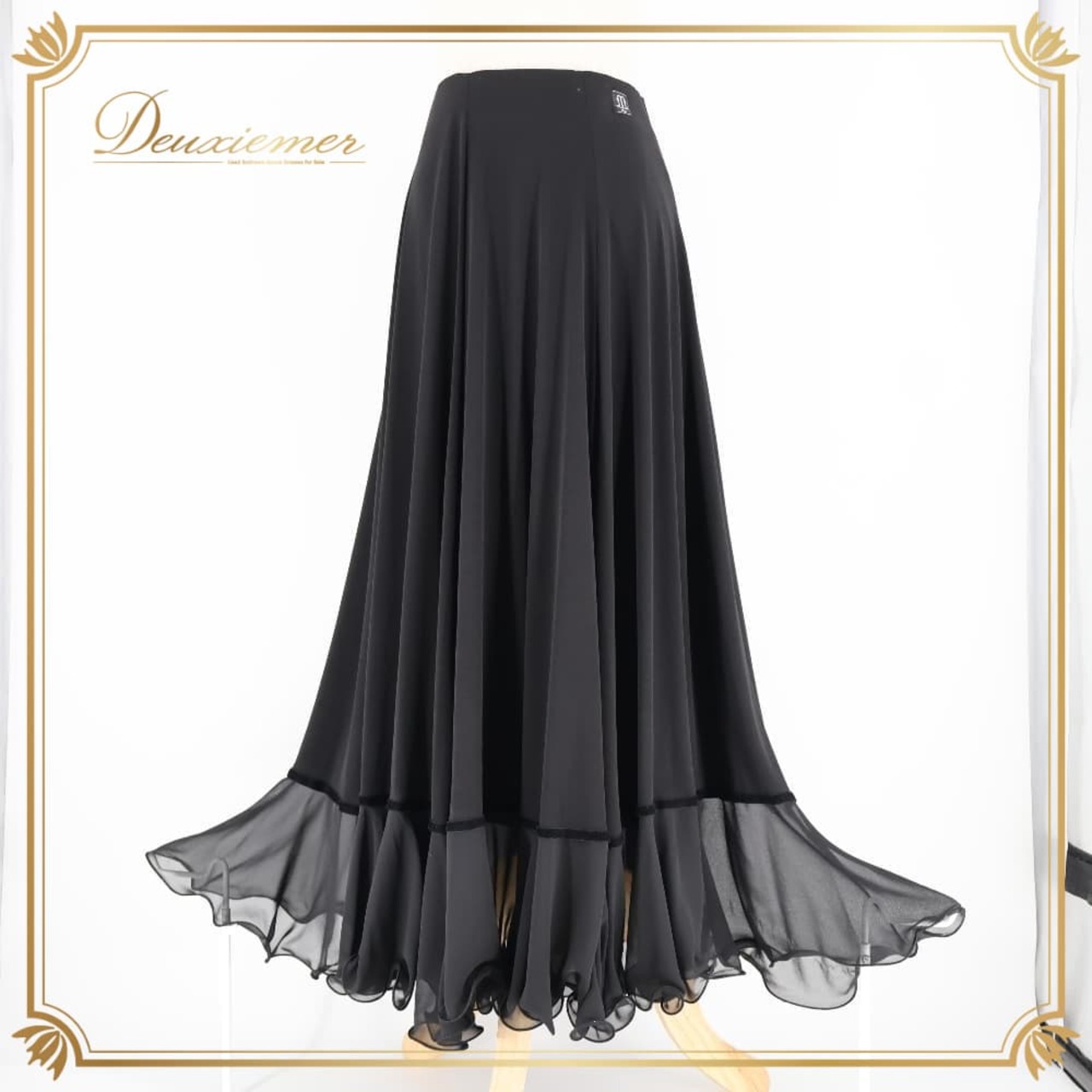 社交ダンス 衣装 スカート ブラック系 Muse 黒 無地 シンプル 練習 レッスン フリル 上品 伸縮 ストレッチ 透け感 かわいい ダンス衣装 イベント ステージ パーティー おしゃれ オールブラック