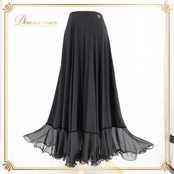 社交ダンス 衣装 スカート ブラック系 Muse 黒 無地 シンプル 練習 レッスン フリル 上品 伸縮 ストレッチ 透け感 かわいい ダンス衣装 イベント ステージ パーティー おしゃれ オールブラック