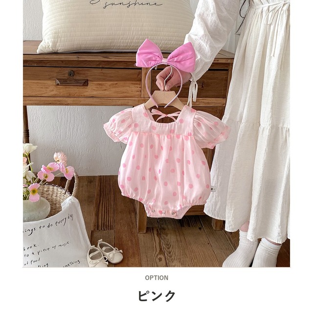 【セット】ドットリボン半袖ボディスーツヘアバンドセット - 3