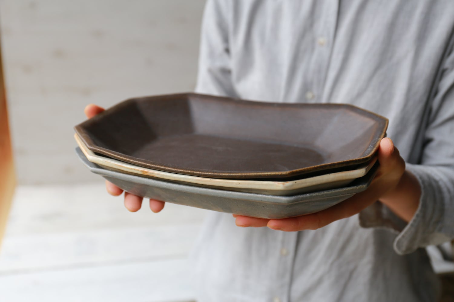 グレー釉 八角深鉢 大 | 古谷製陶所