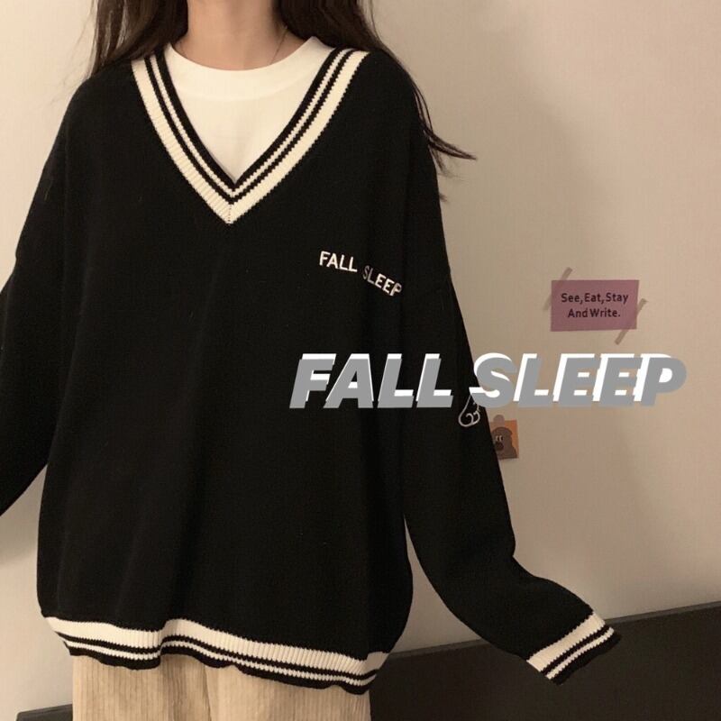 スタイル刺繍Vネックプルオーバー ニットセーター レディースオータムルーズジャケット 秋物 萌量不足70859581376