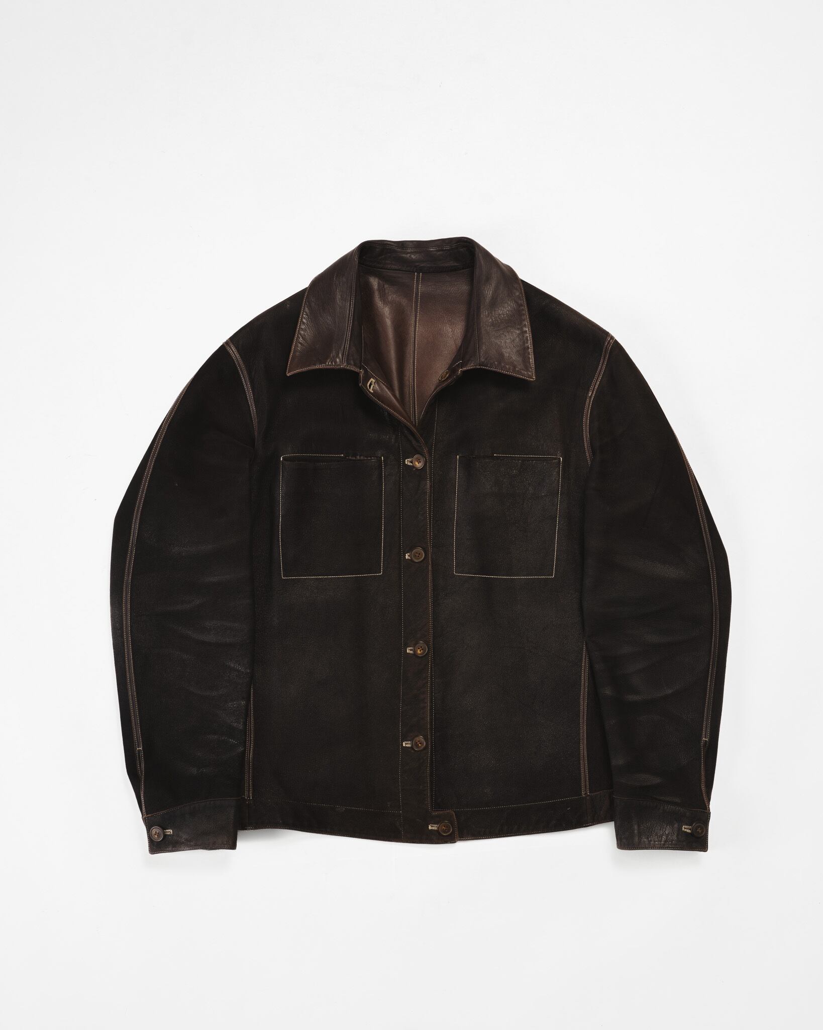 80-90s 本革 レザー Leather Trucker Jacket 黒茶 90's] “SERAPHIN” Reversible Lamb Leather Trucker Jacket (Made in