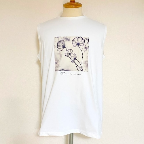 Quick Dry Stretch Photo Print No Sleeve Shirts Off White
