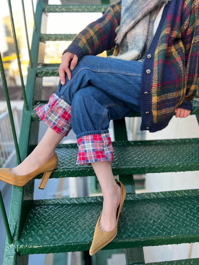 Vintage denim × plaid pants ( ヴィンテージ デニム × チェック柄 パンツ )