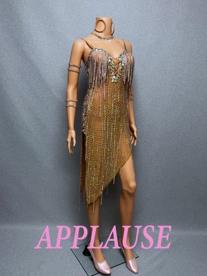 【新着】社交ダンスドレス　ラテンドレス　LA-25-4　 ダークベージュ　M　デモ・競技用ドレス　発表会衣装　パーティドレス　ワンピース　舞台衣装