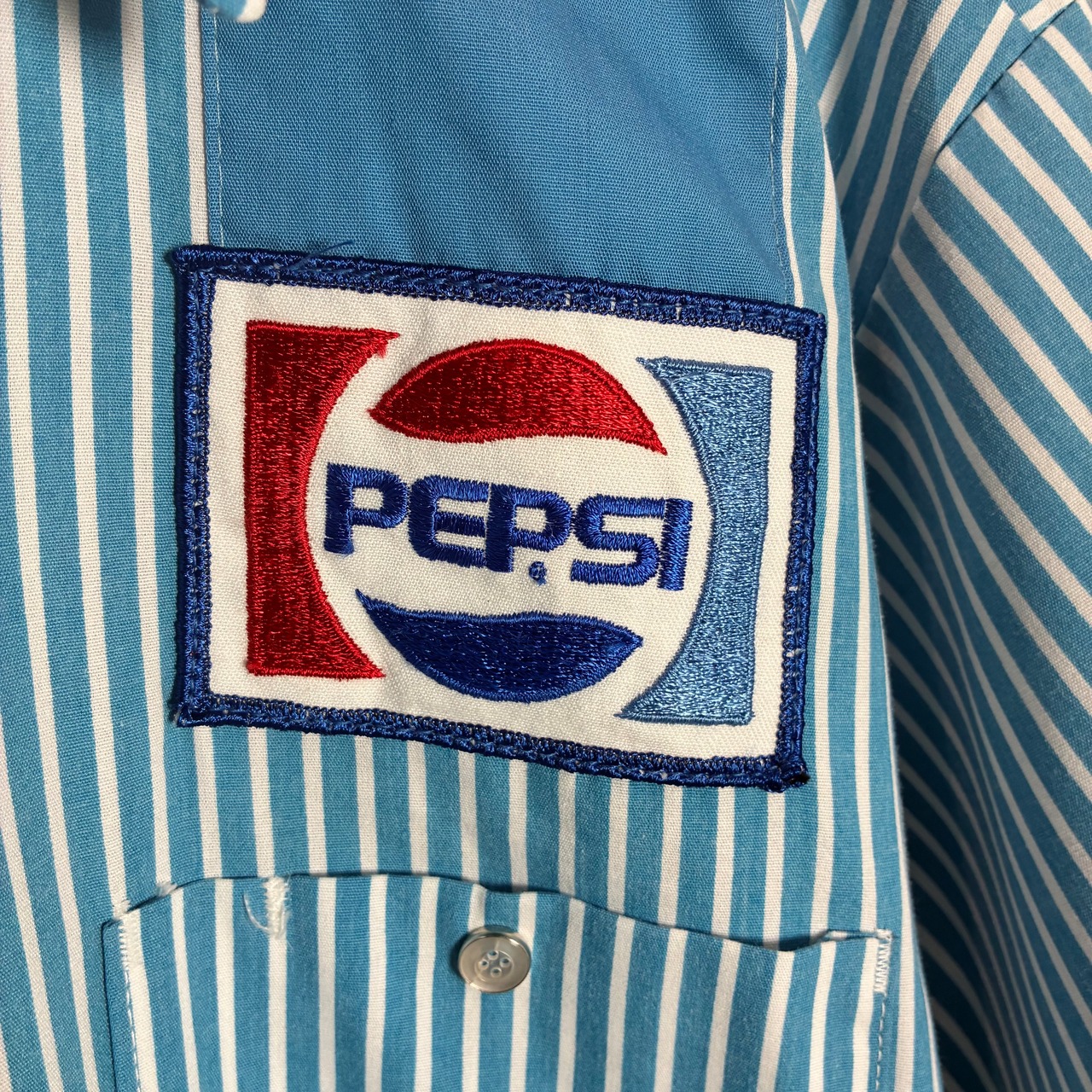 80s USA製 PEPSI ストライプワークシャツ 企業 ペプシ