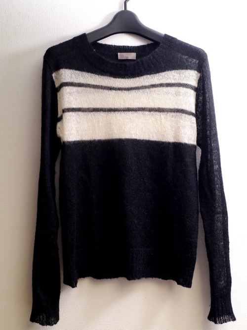 ◆Dior Homme ディオールオム モヘヤ混 ミドルゲージ ウール 長袖 ニット セーター M 黒x白◆ 着回しに便利なモヘヤ混のモノトーンニット♪