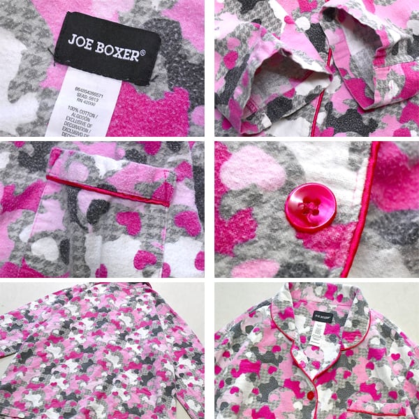 1点物◇ピンク犬ハート迷彩柄シャツ開襟パジャマシャツ古着メンズ