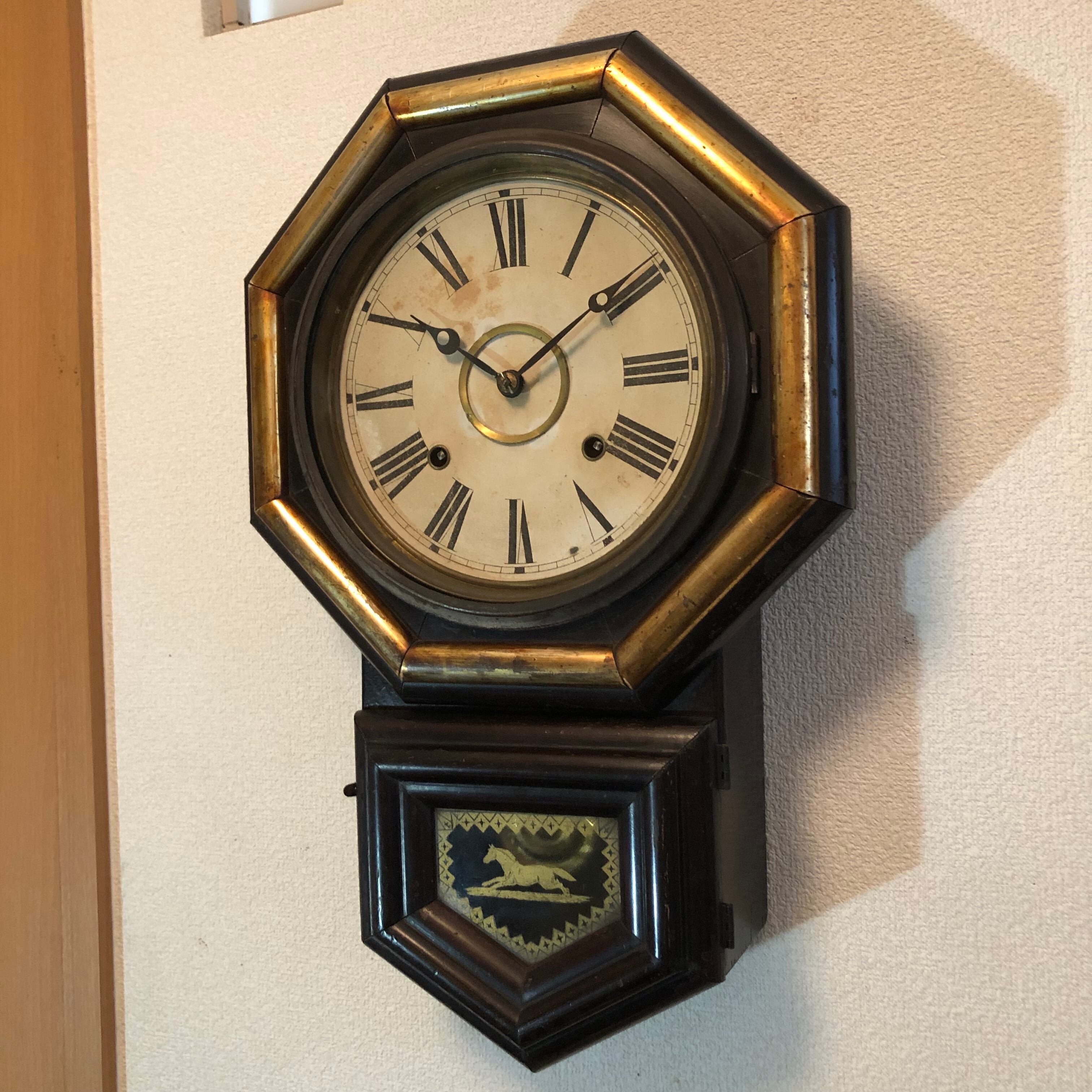 明治中期 AXTELLアメリカウェルチ社製 8インチ八角掛時計