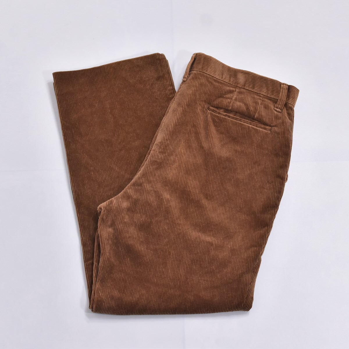 80s~ 日本製 Vintage ヴィンテージ 太畝 コーデュロイ スラックス 太コール ノンタック ビンテージ パンツ ブラウン メンズW33インチ相当