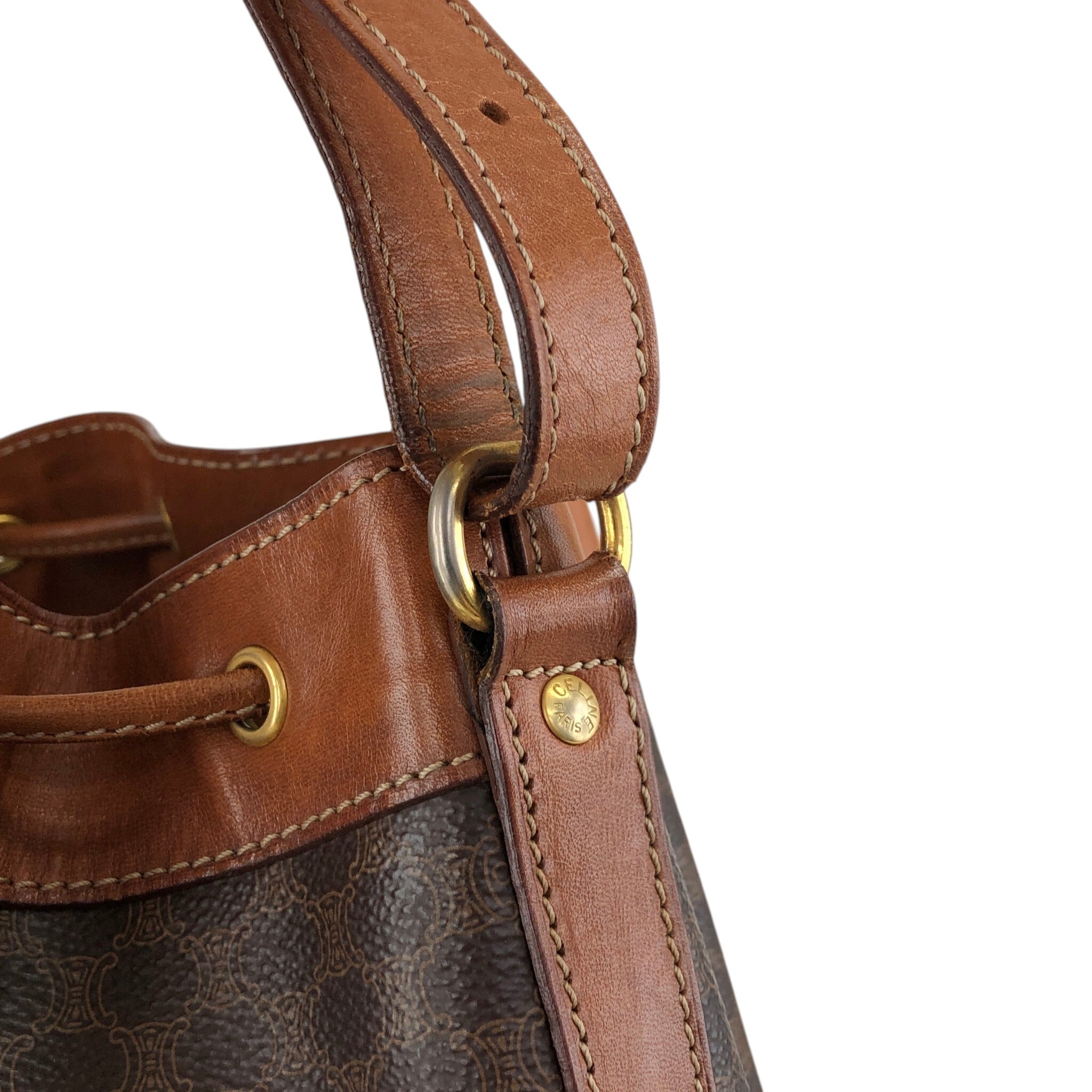 CELINE セリーヌ マカダム ショルダーバッグ ブラウン ブラゾン型押し