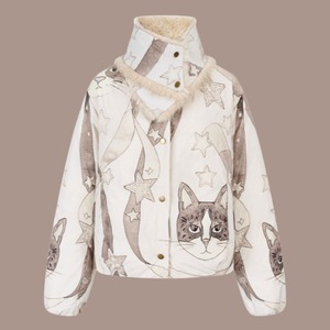 星降る夜に微笑む猫たちのダウンジャケット　E00610