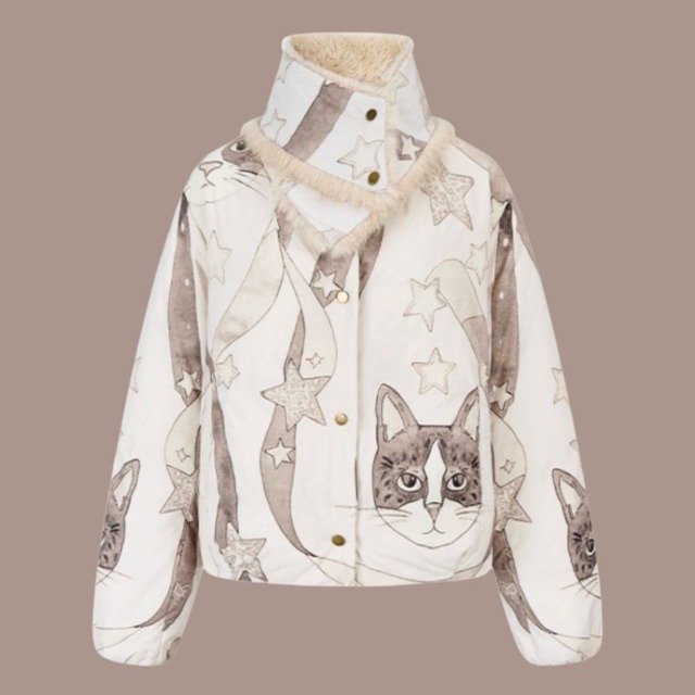 星降る夜に微笑む猫たちのダウンジャケット　E00610