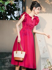 【0245】Retro A-line Frill Short Sleeve Dress