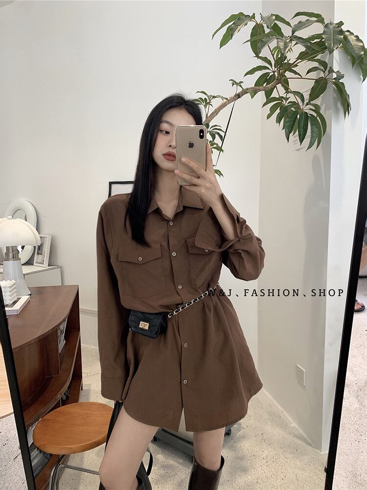 ロングシャツ ジャケット レディースカラースタンダードアドバンス薄手ウェスト レトロ 大人ガーリー スウィート キュート カジュアル ビッグFスモールZ韓国45786715667