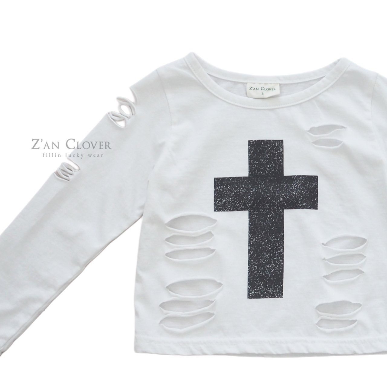 [Z’AN CLOVER] Damage Cross Tee / [지안클로버] 데미지십자가티