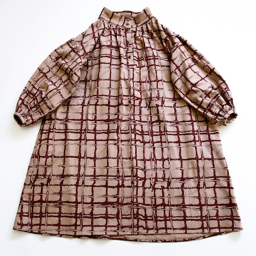 Chocolate check back gather OP    kids S(90-100)  /  Mocha