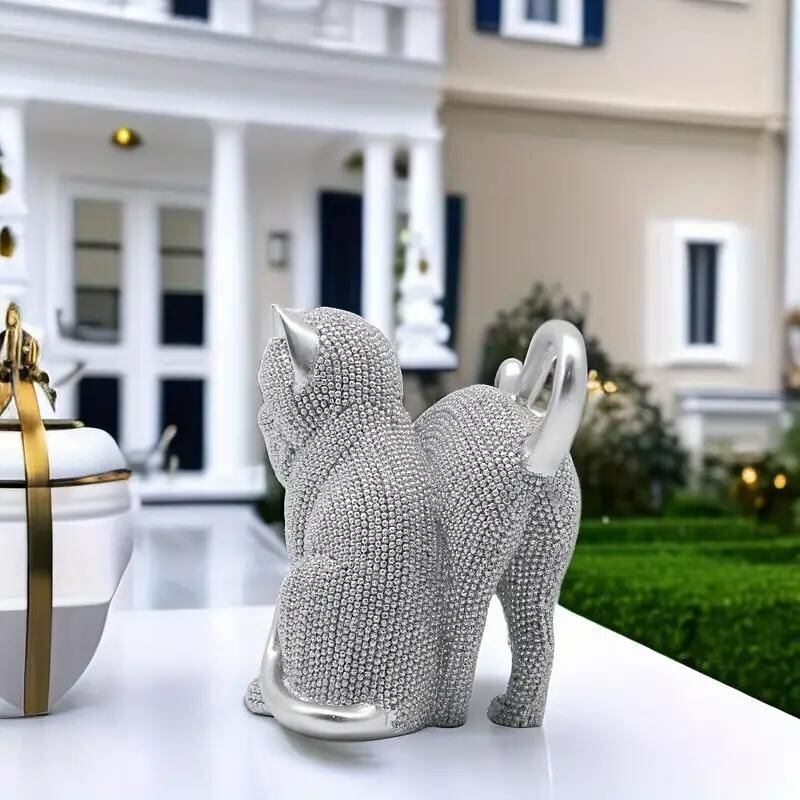 卓上オブジェ 置物 アニマル 動物 猫 ネコ 2匹 ビーズ細工風 樹脂製