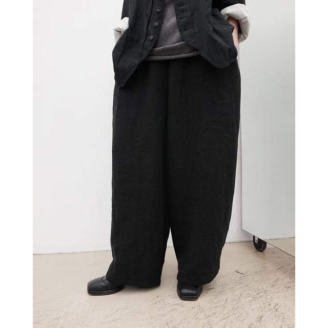 [kujaku] (クジャク) P-815 linen hem button wide easy pants