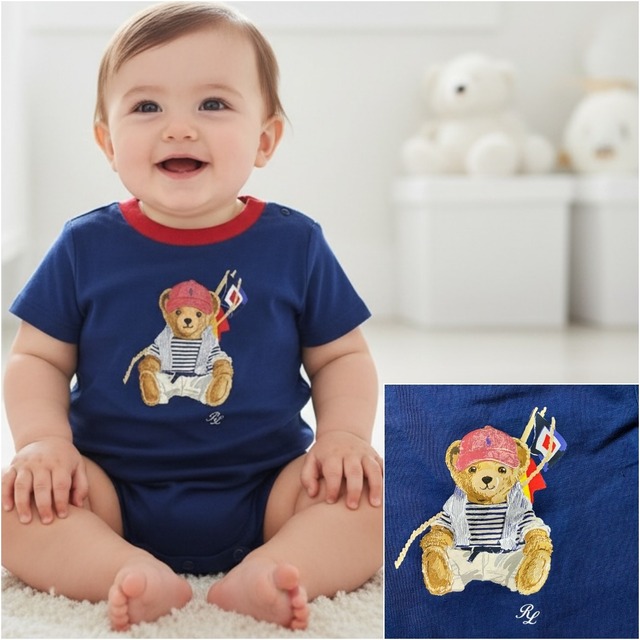 ポロ ラルフローレン Poloベア コットンジャージー ショートオール 6M(70cm) ロンパース 男の子 女の子 出産祝い