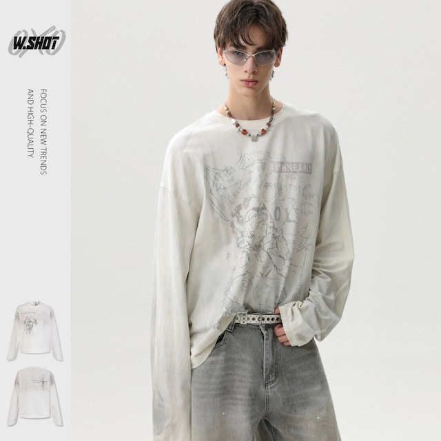 VINTAGE ストリート 汚れ加工プリント ロングTシャツ T2355 VINTAGE ストリート 汚れ加工プリント ロングTシャツ T2355