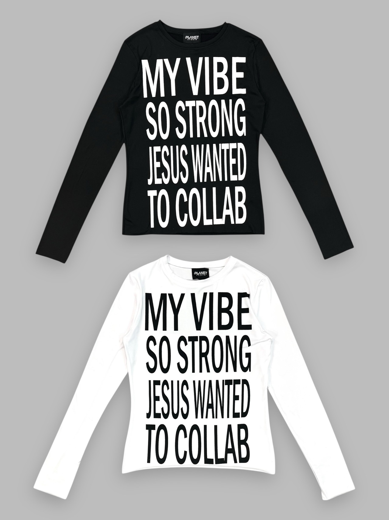 【PLANET STUDIO】cross text print tight long t-shirt