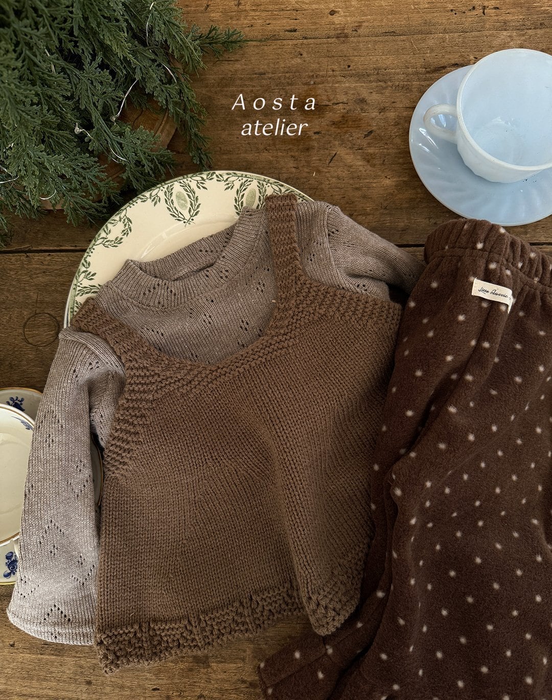 Aosta】 ドットキャンディパンツ／ブラウンドット（70–110cm）2025冬