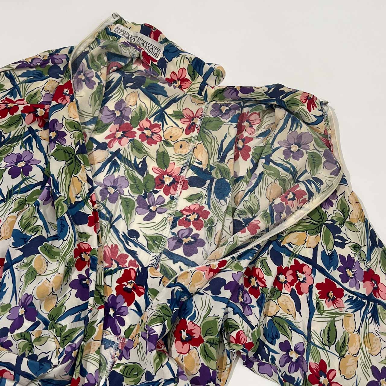 80s NORMA KAMALI ノーマカマリ 花柄 長袖 ワンピース/マルチ レディース ビンテージ