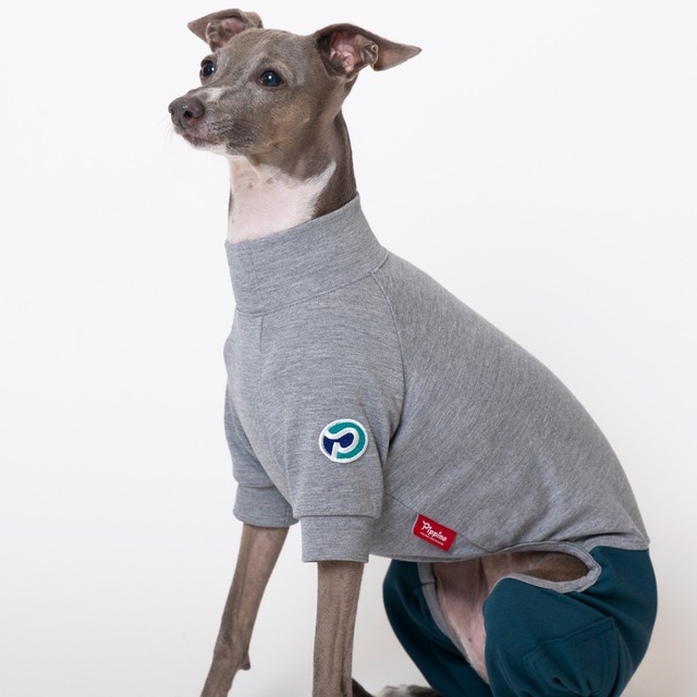 ５スリーブロンパース（5分丈） gray × green  / イタグレ服