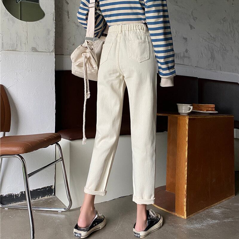 ハイウェストジーンズ レディーススプリングルーズ薄手パンツ ホワイト 春物 萌量不足84900008474