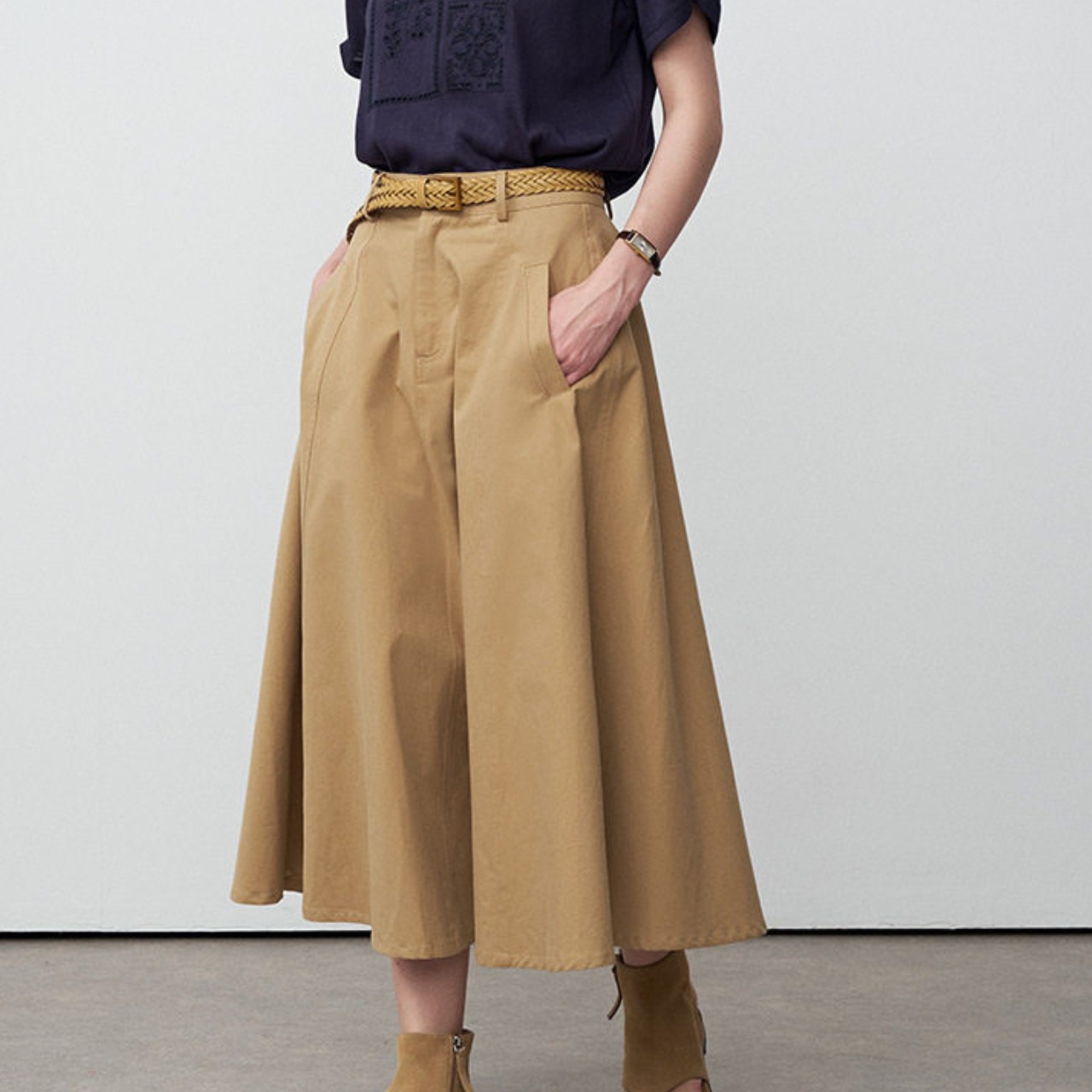 Belted A-Line Midi Skirt 【3color】 T4534