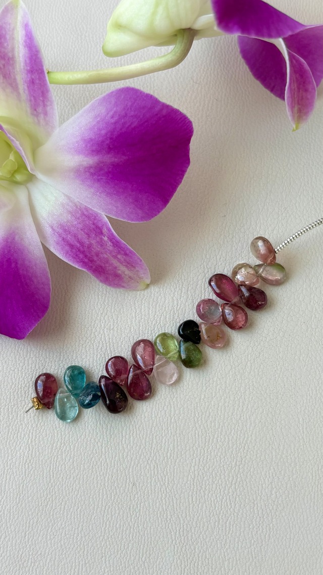 [半連] Multi-Color Tourmaline Smooth Pear Shape / マルチカラートルマリン スムースペアシェイプ