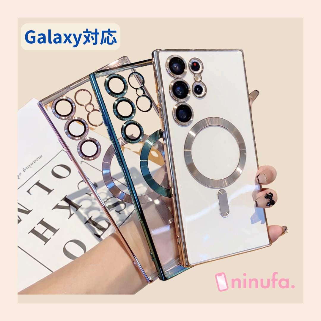 【Galaxy S / Aシリーズ対応】シンプルながらオシャレ◎7色から選べるメタルフレームクリアケース マグネット Android ギャラクシー ワイヤレス充電 透明 スマホケース ND-16594