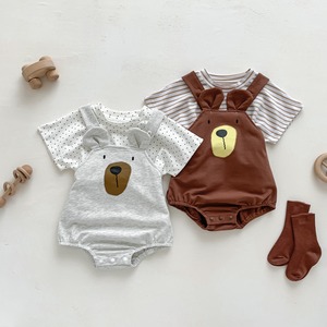 【BABY】夏新作　小熊さん可愛いサロペロンパース、Ｔシャツ