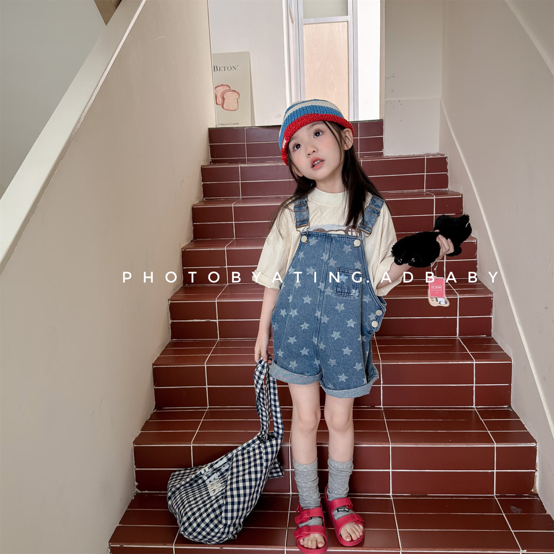 【予約販売】80-130cm ✨ 韓国子供服 総柄 デニム サロペット オーバーオール ショートパンツ オールインワン つなぎ 男の子 女の子 キッズ 夏服 カジュアル ブルー ブラック