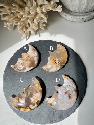 Flower Agate Moon shape stones(L) ①/ フラワーアゲートムーンシェイプ(L)①