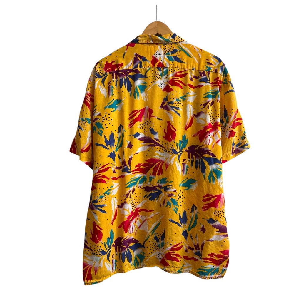 花柄 半袖アロハシャツ 黄色 90s~ Islander アイランダー アロハシャツ レーヨンシャツ 半袖シャツ