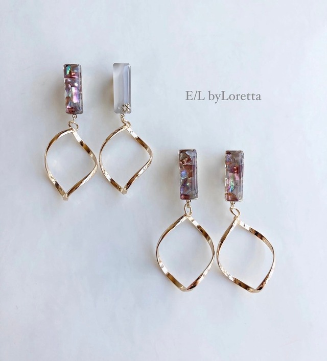 (全2色)Shell stick oval hoop pierce/earring